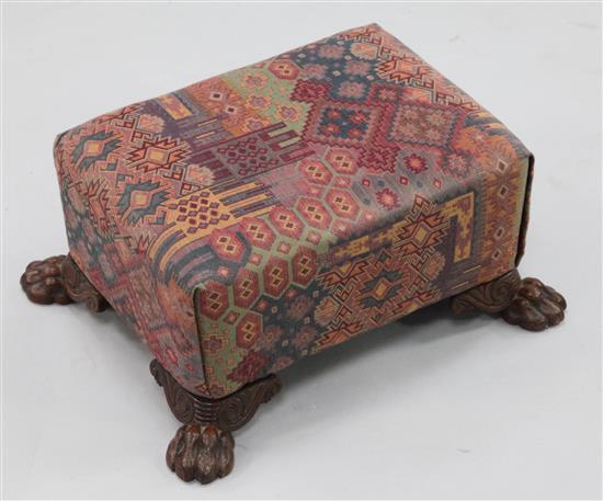 A rosewood rectangular upholstered foot stool, W.1ft 6in.